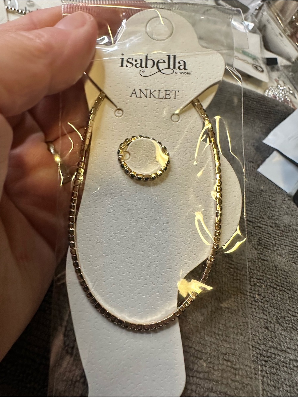 Abella Gold Anklet with Beaded Accent black rhinestones and toe ring